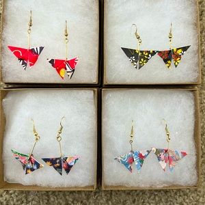 Paper origami butterfly drop earrings